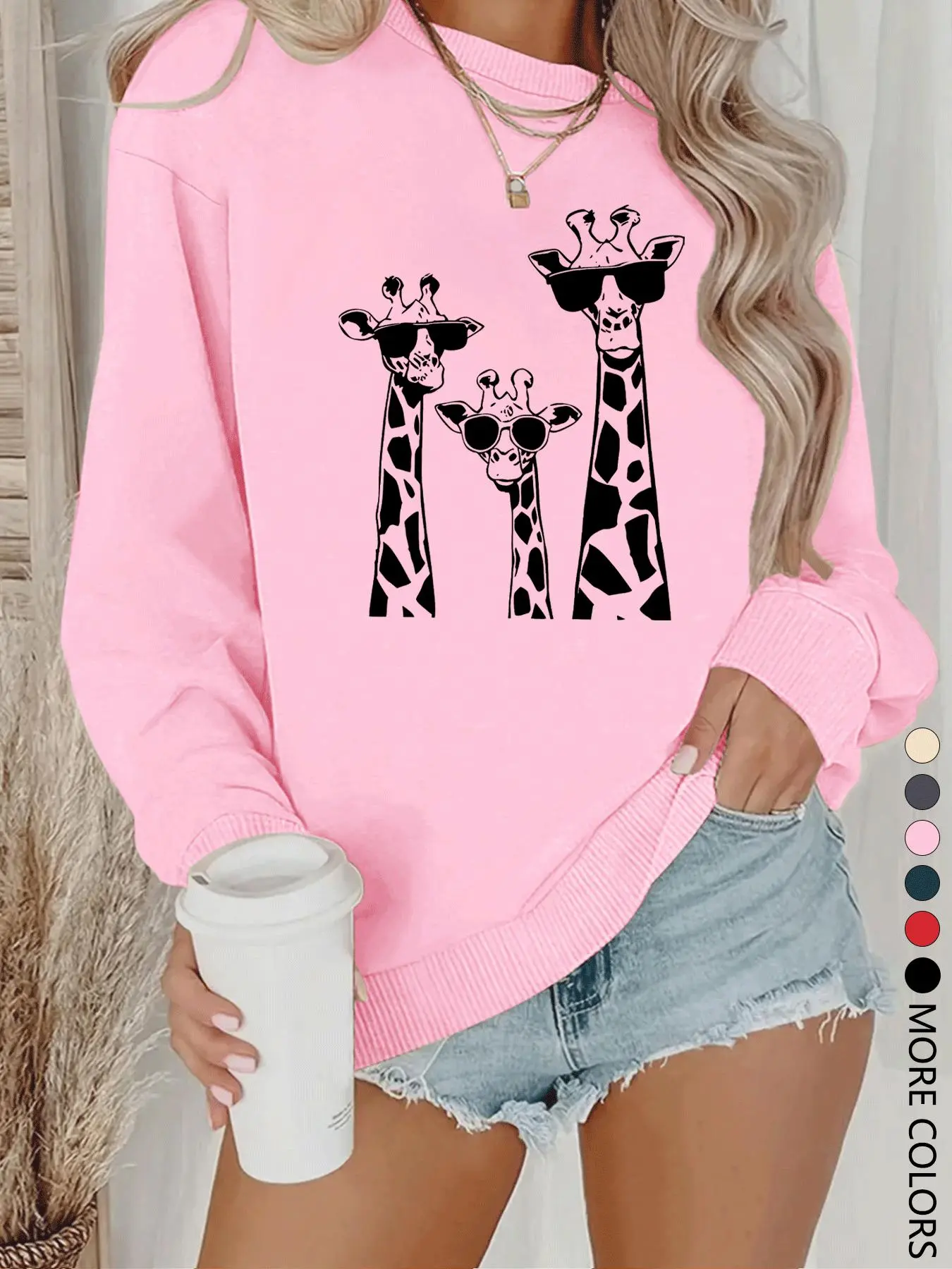 Women's Giraffe Print Crew Neck Sweatshirt, Casual Long Sleeve Pullover for Spring & Fall, Fashion Women's Top for Daily Wear, Hoodie