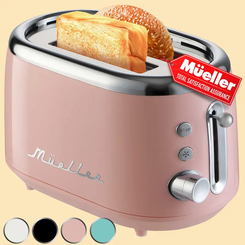 Mueller Retro Toaster 2-Slice with 7 Browning Shade Levels, Defrost, Reheat, Household Kitchen Appliance