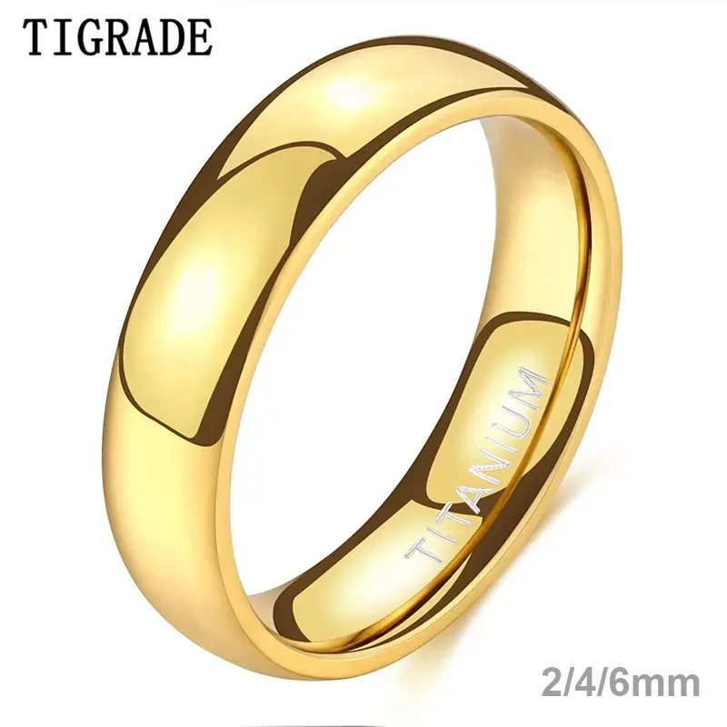 TIGRADE 2mm 4mm 6mm Titanium Ring Men Women 14K Gold Plated Dome High Polished Wedding Band Unisex Comfort Fit Sizes 3-13.5