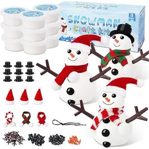 9 Pack Build A Snowman Craft Kit for Kids – DIY Modeling Clay Snowman Kit with Hats, Scarves & Accessories, Christmas Arts & Crafts Activity, Holiday Classroom Party Supplies, Stocking Stuffers, Winter Fun Gift, Christmas decoration, gift idea