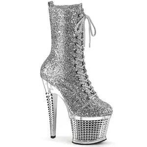Women's 7 in Lace Platform Boot, SPECTATOR-1040G Silver Glitter Heel Footwear