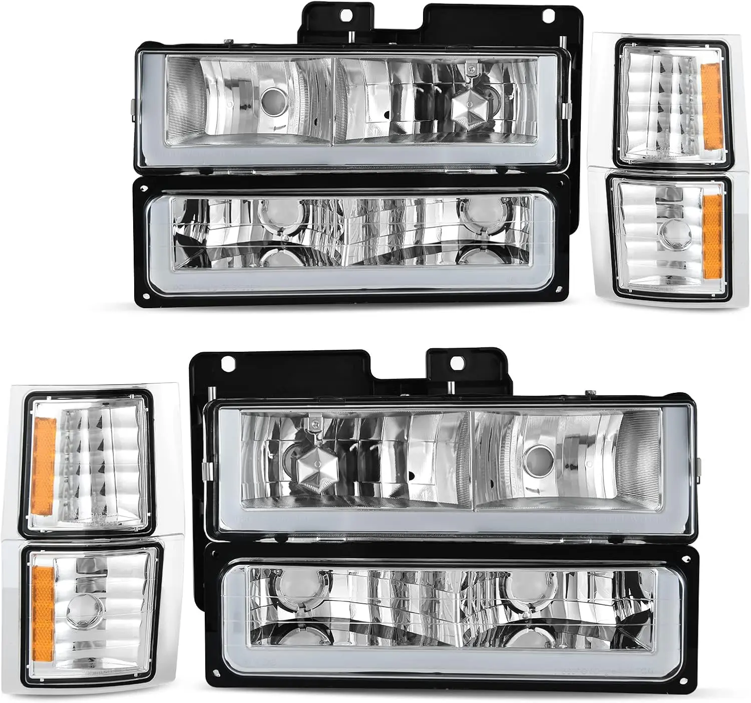 YITAMOTOR LED DRL Headlights Assembly Compatible with 1994-1999 Chevy Silverado/Suburban/Tahoe / C10 Pickup/C/K 1500 2500 3500 Truck Black Housing with Corner Lights Headlamp Replacement