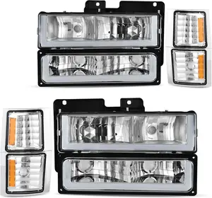 YITAMOTOR LED DRL Headlights Assembly Compatible with 1994-1999 Chevy Silverado/Suburban/Tahoe / C10 Pickup/C/K 1500 2500 3500 Truck Black Housing with Corner Lights Headlamp Replacement