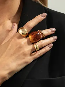 Women's Metal Water Drop Ring Set, Stackable Rings, Casual Plain Design, Zinc Alloy Resin Material, All-Season Jewelry Accessory