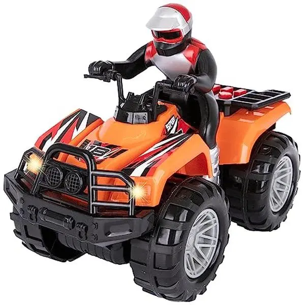 Light Up ATV Toy with Sounds - 10 Inch Toy Four Wheeler with Headlights, Sounds, and Button Activated Motion