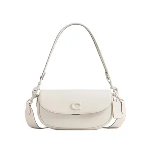 Coach Emmy 23 Logo Toggle Saddle Bag for Women – Medium White Leather Handbag