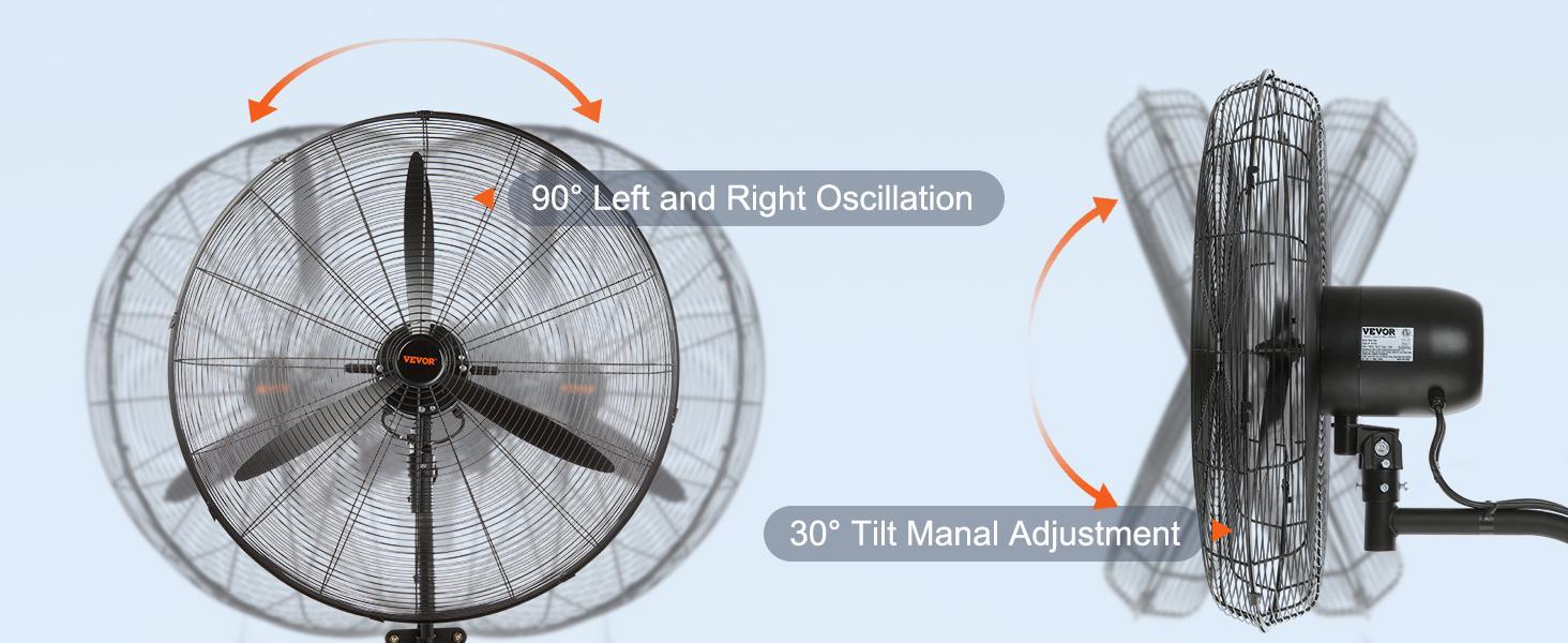 VEVOR 18/20/24/30 Inch Wall-Mount Misting Fan 3-speed High Velocity Max. 7000 CFMWaterproof Oscillating Industrial Wall FanCommercial or Residential for WarehouseGreenhouseWorkshopBlackETL Listed Mist Fan Cooler