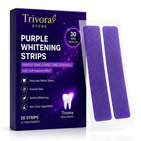 TRIVORA Purple Whitening Teeth Strips - Peroxide-Free for Sensitive Teeth - 14 or 28 Treatments, purple whitening strips