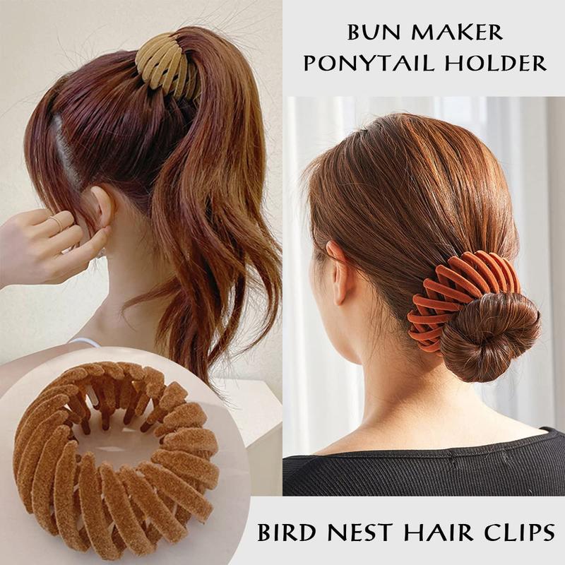 Bird Nest Magic Hair Clip Set 7PCS Plant Velvet Lazy Plate Hairpins Adjustable Bun Fixers Non-Slip Durable Hair Claw Buckles for Women Girls Easy To Use Secure & Sturdy