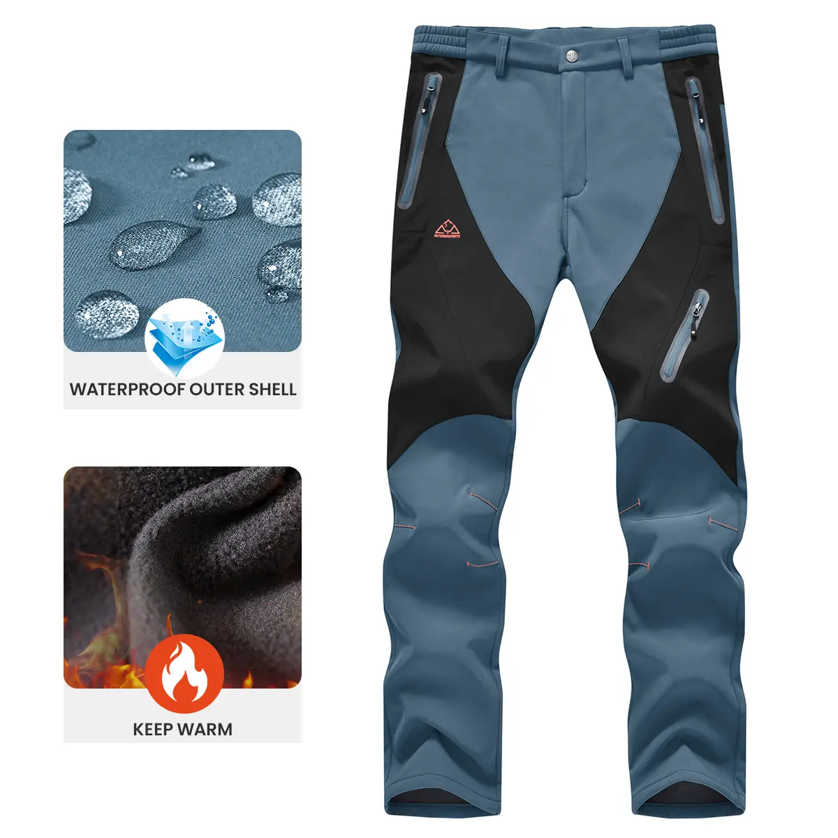 GOPUNE Men's Anti-Slip Waterproof Softshell Fleece-Lined Warm Thick Work Pants, Outdoor Hiking Ski Trousers with Zip Pockets, Anti-Slip Waterproof Men's Pants
