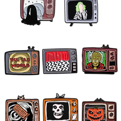 8 Piece Set Retro Vintage Horror TV Enamel Pins Collectible Pins Halloween Horror Movie Character Alloy Brooches Lapel Backpack Badge Fashion Jewelry Accessories Gifts for Friends Men