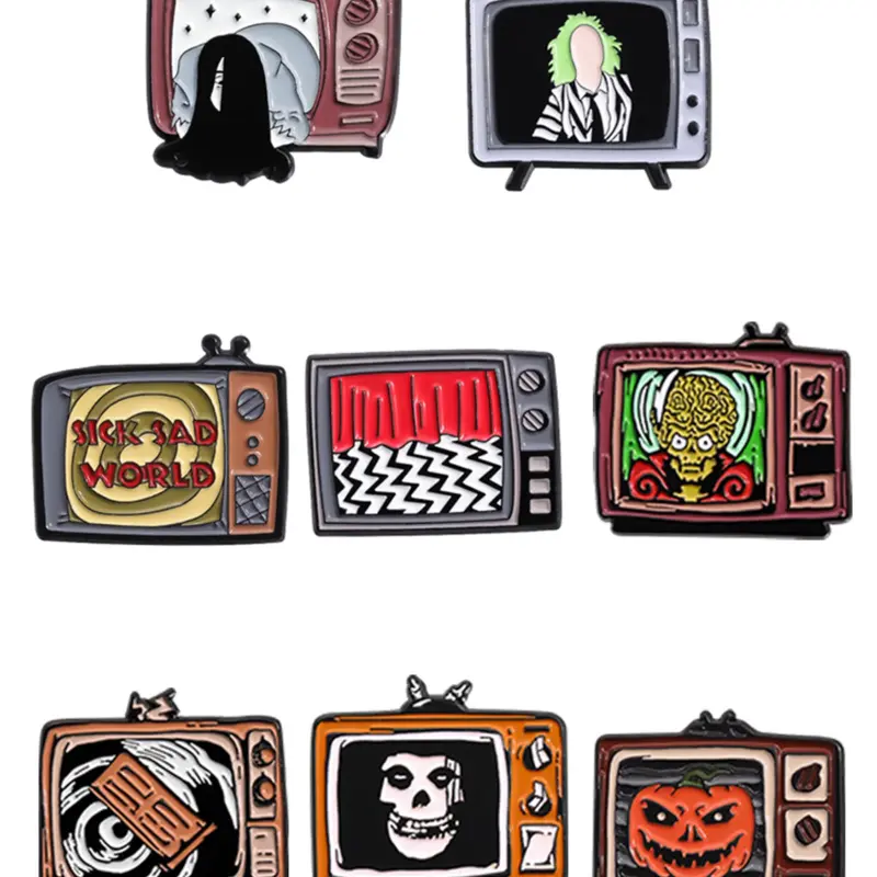 8 Piece Set Retro Vintage Horror TV Enamel Pins Collectible Pins Halloween Horror Movie Character Alloy Brooches Lapel Backpack Badge Fashion Jewelry Accessories Gifts for Friends Men