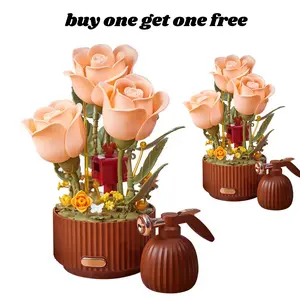 【Buy one get one free】Dynamic Interactive Building Block Flower One Click Blooming Ambient Night Light Educational Assembly Desktop Ornament Perfect Gift(Building block style, requires assembly)
