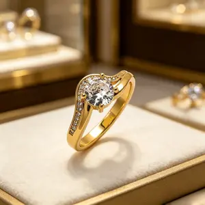 Luxury Solitaire Engagement Ring, Golden-tone Twisted Statement Band with Sleek Details, Versatile Jewelry Gift for Anniversaries, Birthdays, Weddings & Daily Wear, Unisex Style