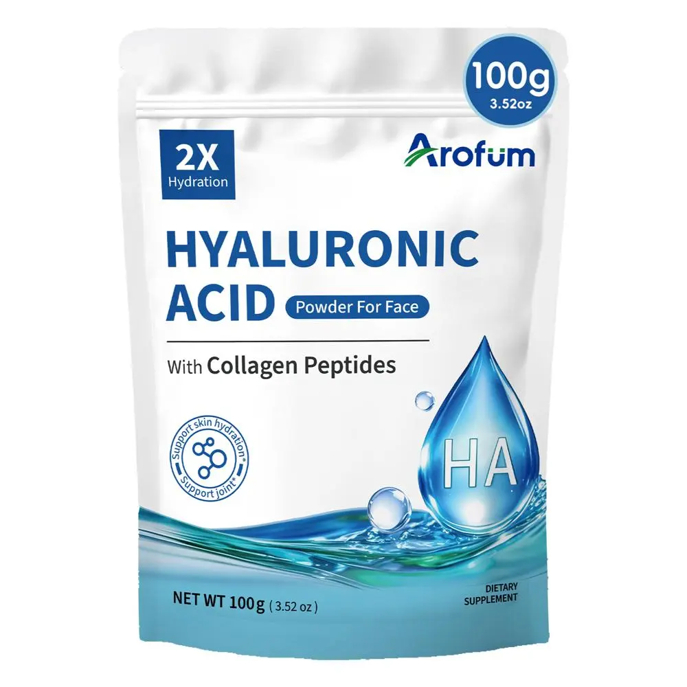 Arofum Hyaluronic Acid Powder, with Collagen Peptides – DIY Hydrating Serum & Skincare Ingredient, Clean Formula, Gluten-Free, No Preservatives – 100g / 3.52oz