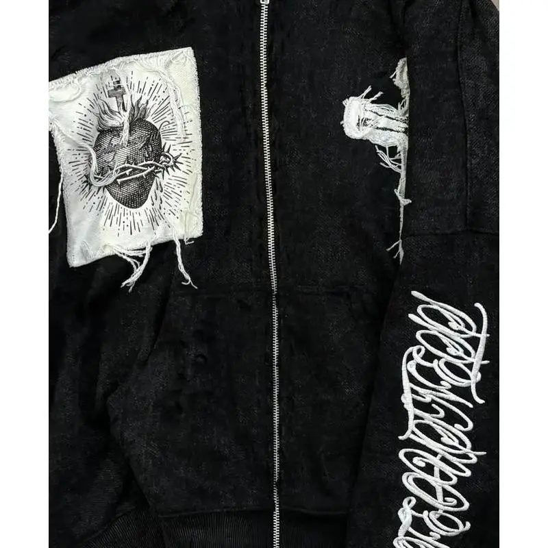 Y2k Sacred Cross Embroidery Hoodie Streetwear Men Trend Hip Hop Patchwork Zip Up Hoodies Black Sweatshirt Loose Jacket Clothing Can be used with raincoat Y2k Sacred Cross Embroidery Hoodie Streetwear Men Trend Hip Hop Patchwork Zip Up Hoodies Black Sweatshirt Loose Jacket Clothing Can be used with raincoat