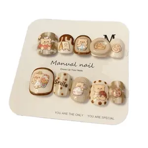 Press on nails Short Cartoon Bear (#098) Glam Whimsical Nail Art Easy Application Short Bear Design Perfect for Nail Art Lovers