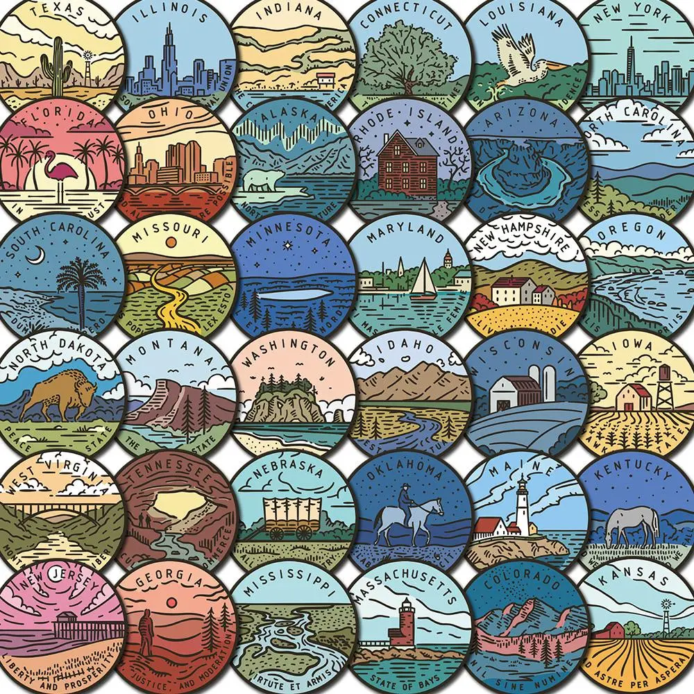 United States Themed Sticker, 50pcs/set Cartoon Cute Creative Sticker, DIY Decorative Sticker for Phone Case, Computer, Guitar, Bag, Water Cup, Scrapbook