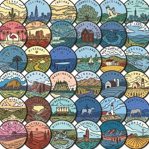 United States Themed Sticker, 50pcs/set Cartoon Cute Creative Sticker, DIY Decorative Sticker for Phone Case, Computer, Guitar, Bag, Water Cup, Scrapbook