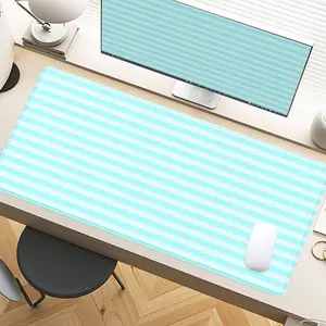 Desk Pad Blue White Stripes Minimalist Gaming Mousepad XXL Mouse Pad Extra Large with Non-Slip Rubber Base Stitched Edges Surface for PC Gamers Office Workers & Home Use Summer Gift Idea