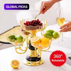 1PC Flower Shape Appetizer Platter Fruit Plate with 5 Compartment Divided Serving Dishes Rotating Snack Serving Tray Salad Serving Plates for Kitchen, Yellow