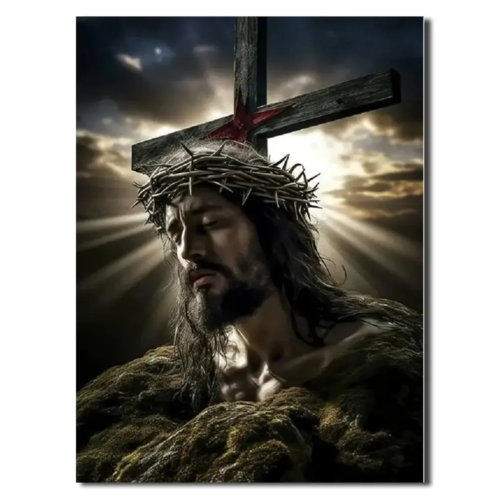 5D Diamond Painting Kit - Jesus with Crown of Thorns & Cross, Full Drill Religious Wall Art