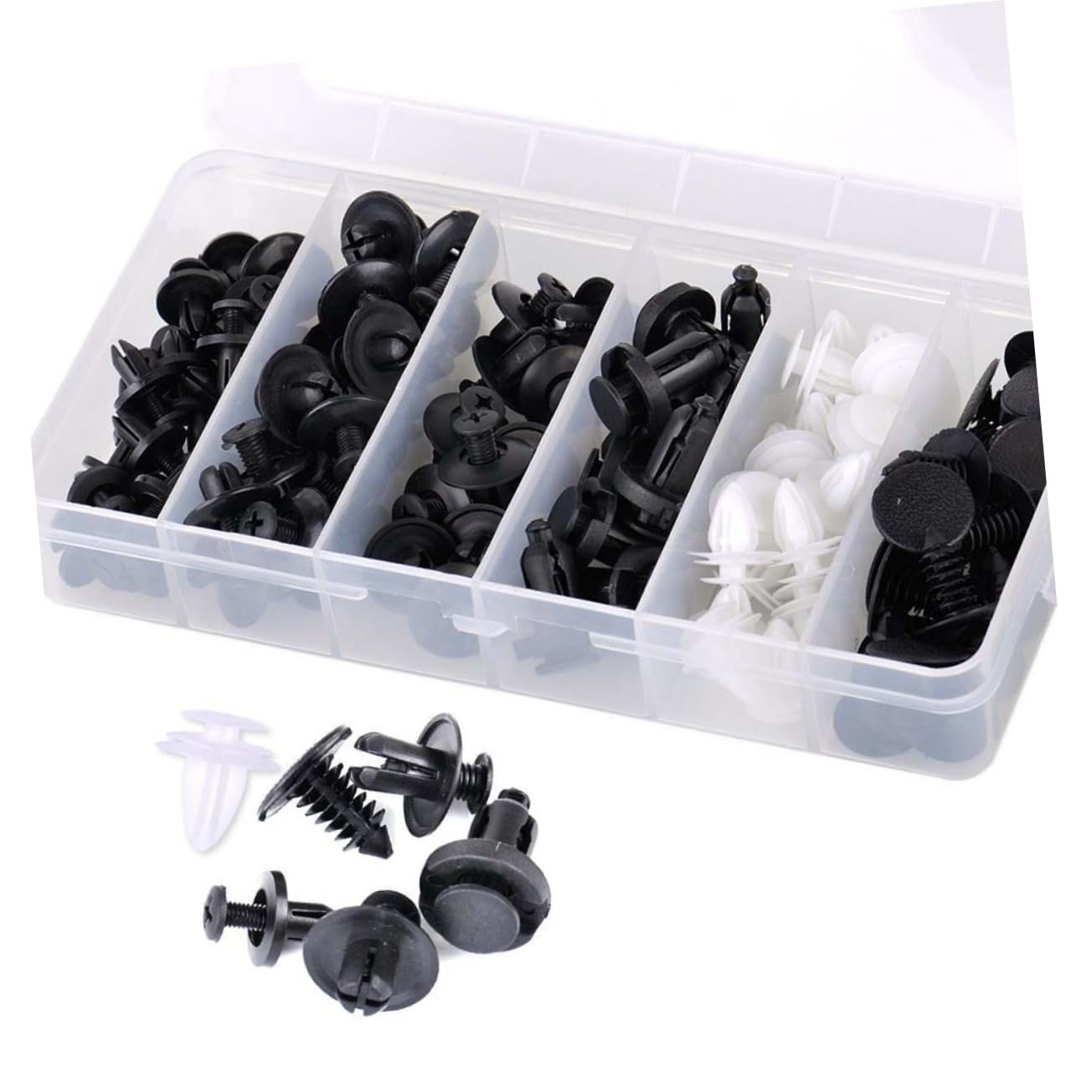 100 PCS Car Bumper Retainer Clips, 6.3mm 8mm 9mm 10mm Nylon Fasteners Rivet Replacement Kit, Push-in Screw Bumper Push Rivet Clip with Removal Tool, Suitable for Most Models (Black)