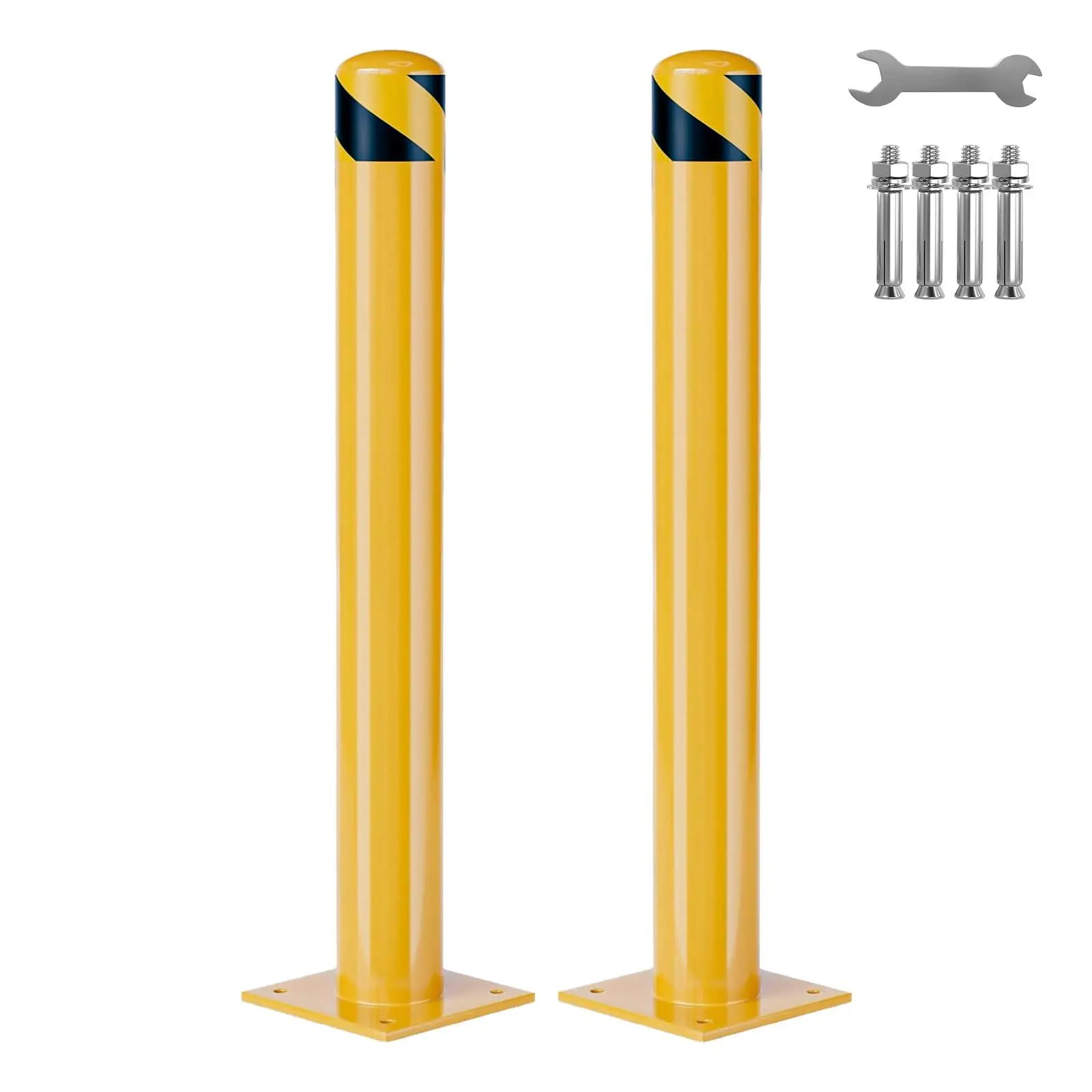42 Inch 2 Pack Steel Safety Bollard Parking Barrier Post, Secure Installation, Removable Flexibility, and Enhanced Visibility Yellow