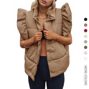 Danedvi Lady's Insulated Fitted Plus Size Ruffle Sleeveless Button-Down Winter Warm Padded Gilet Vest, Women's Tops, Insulated Women's Vests