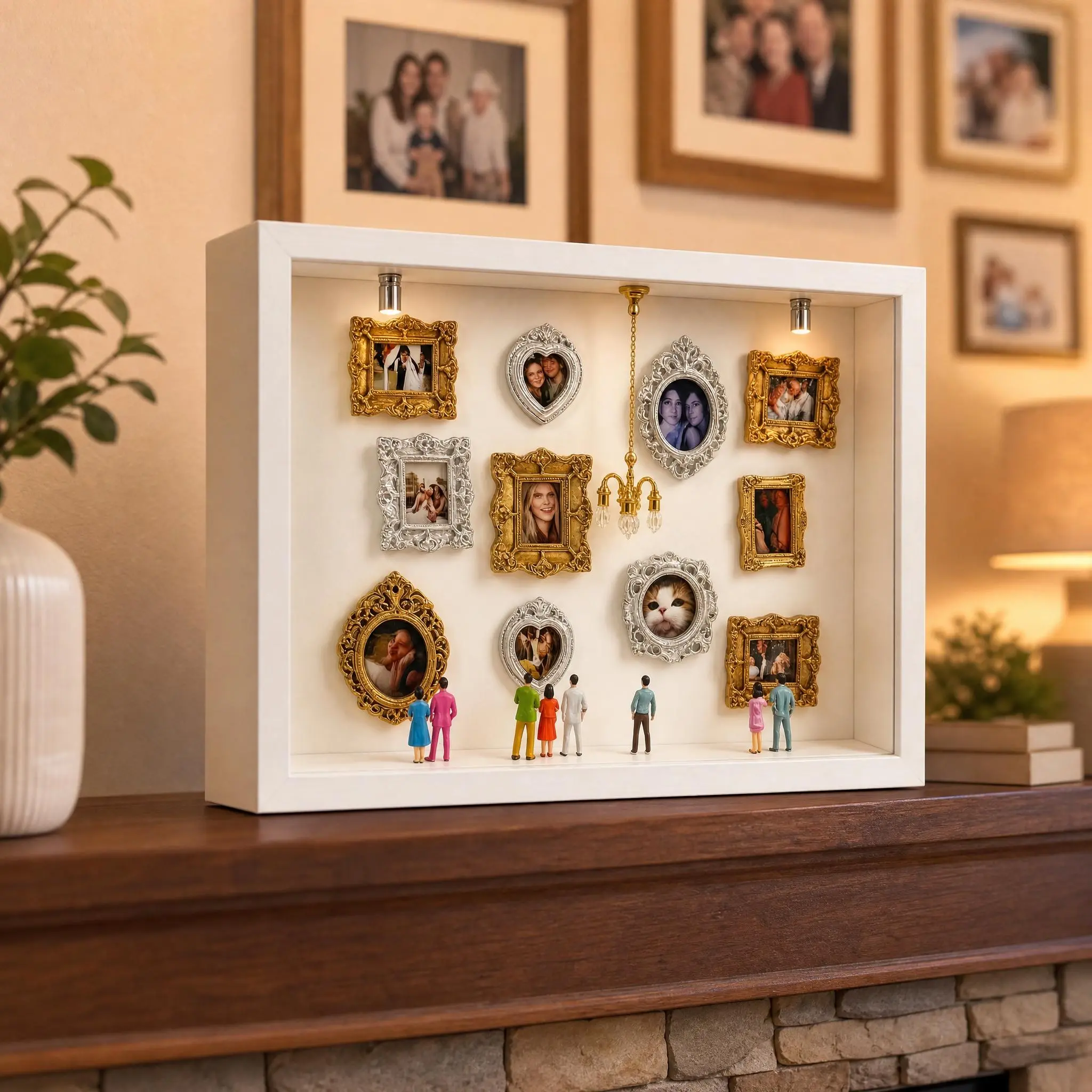 bestfriend picture framed，Vintage Baroque LED Memory Frame – DIY Mini Museum Photo Display, Personalized Anniversary & Birthday Gift