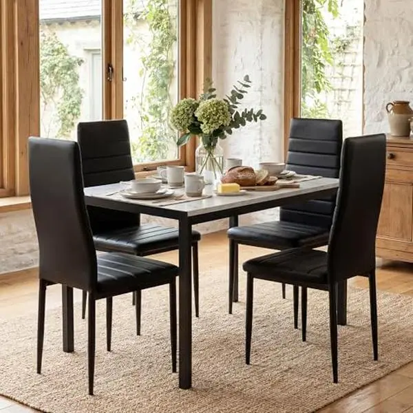 Loftiage 5 Piece Dining Table Set, Marble Dining Room Table Set for 4, Space Saving Kitchen Table and Chairs for 6, Dinner Table Set for Living Room, Sturdy Metal Frame, Small Spaces. furniture