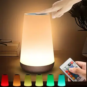 Adjustable Touch Dimmable Bedside Lamp, Nightlight for Bedroom, Portable Table Light with Remote Control, 5 Brightness Levels & RGB Colors, Relaxing Atmosphere