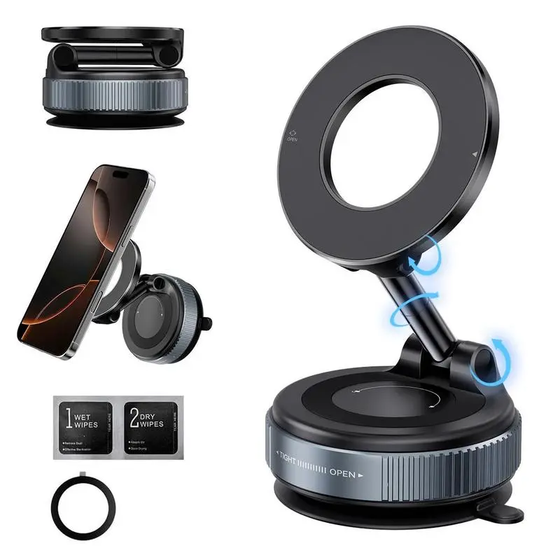 Strong Vacuum Adsorption Magnetic Car Bracket, Rotatable Foldable Phone Holder, Powerless & Silent Design for Mobile Phones