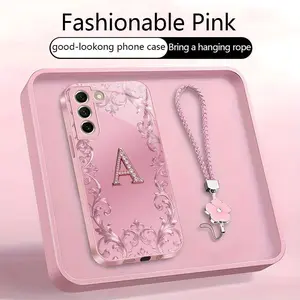 Suitable for [Galaxy S21 Fe 5g] high-end women's phone case🥰，free four-leaf clover lanyard included—choose any one of the 26 letters. Drop-resistant and fingerprint-proof. YM99
