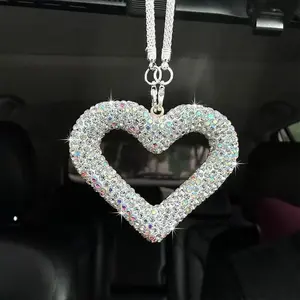 Sparkling Rhinestone Heart Car Pendant, Bling Car Rearview Mirror Ornament, Glam Car Interior Decoration, Car Hanging Decoration, Perfect Gift for Her
