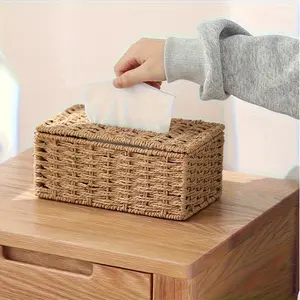 Hand-Woven Tissue Box, Vintage Style Tissue Holder, Bohemian Design - Suitable for Home and Office Use
