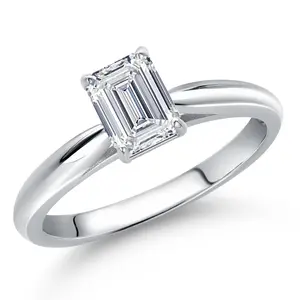 Gem Stone King 0.70 Cttw IGI Certified Lab Grown Diamond in 10K White Gold Solitaire Engagement Ring for Women | Emerald Cut | D-E Color | VS1-VS2 Clarity