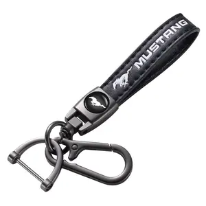Genuine Leather Universal Car Keychain with Laser Engraved Brand Logos – Compatible for Mustang | Durable Fade-Resistant Auto Accessory Safety Set