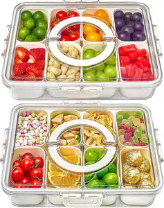 Snackle Box Container 2 Pack with Lid and Handle, Clear Organizer for Candy, Fruits, Travel, Party, and Picnic, PP with Food Cover