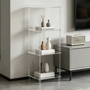 ADISEN Clear Acrylic Side Table  for Small Spaces,11.8" L x 11.8" W x 39.3" H, 4-Tier Square Corner Shelf End Table for Living Room, Small Modern Nightstand for Bedroom, Home Decor Accent Table Small Bedside  for Living Room, Bedroom, Square, Clear