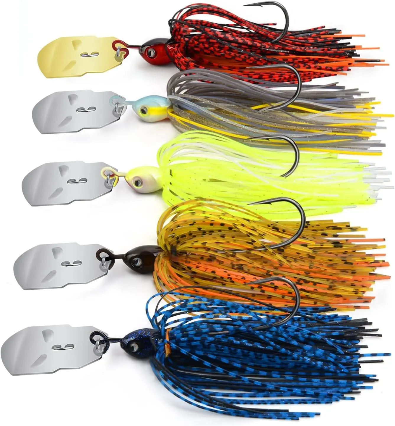 Bladed Jig Fishing Lures, Multi-Color Kits, Irresistible Vibrating Action, Sticky-Sharp Heavy-Wire Needle Point Hooks, 5/8 oz & 3/4 oz Multi-Color Bass Lures