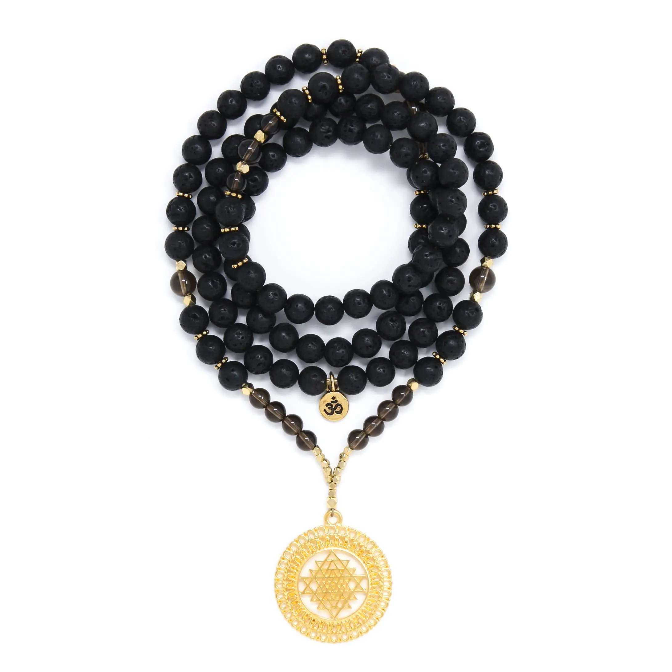 I Am Strong & Grounded: Lava Stone & Smoky Quartz Mala Necklace, Aromatherapy Necklace
