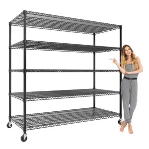 59"W Storage Shelves 2640LBS Heavy Duty Garage Shelving Units with Wheels and Adjustable Shelf, 4-Tiers Wire Shelving Rack for Garage Pantry Kitchen Warehouse Industrial