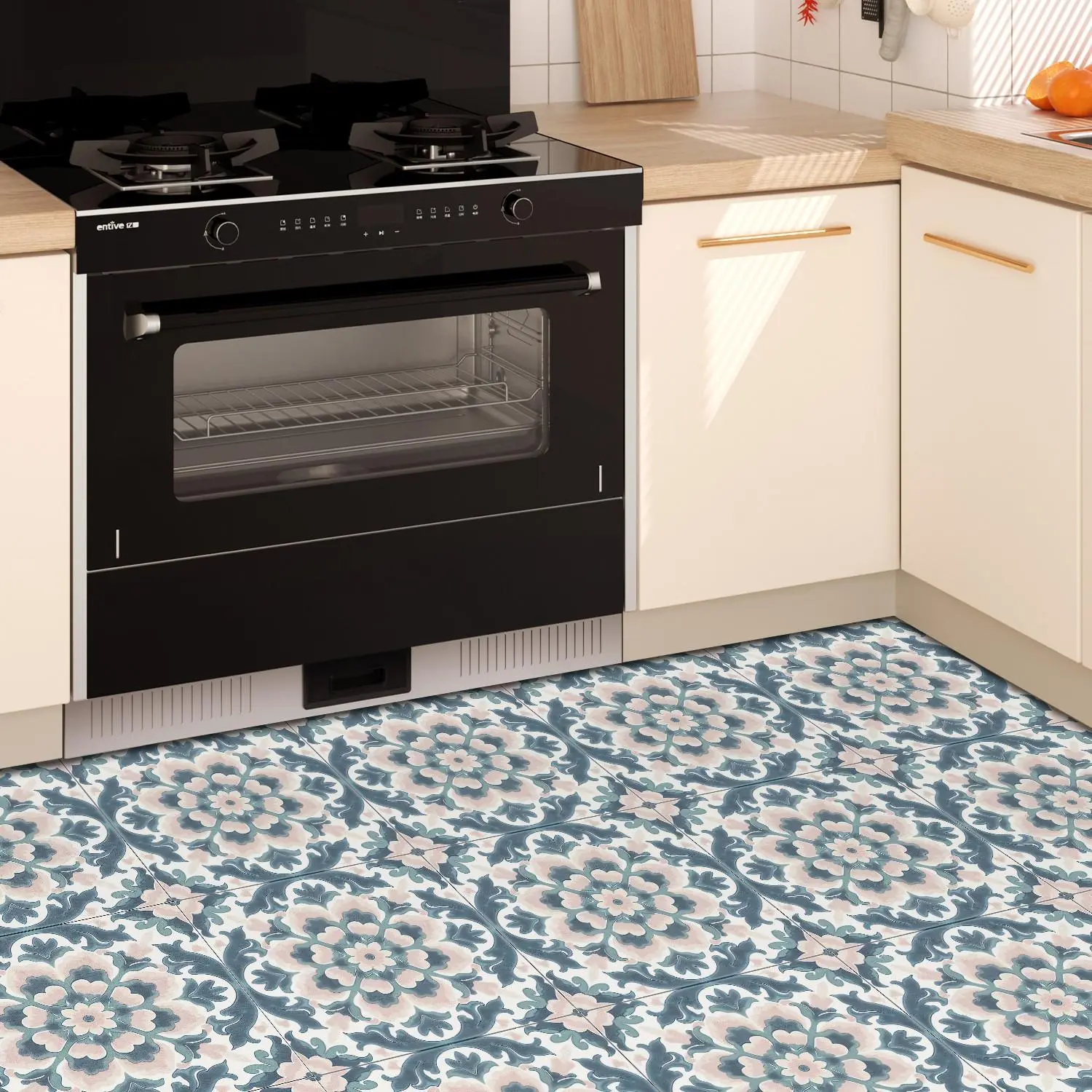 Classic European Tile Pattern Floor Tiles, Waterproof & Durable Design, Perfectly Adapted for Retro/rural Decor Styles