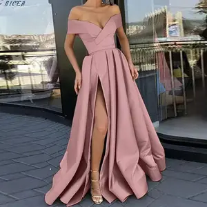 Large size women's long skirt 2025 ladies summer banquet  deep V neck slit  sleeveless dress(Sheet)