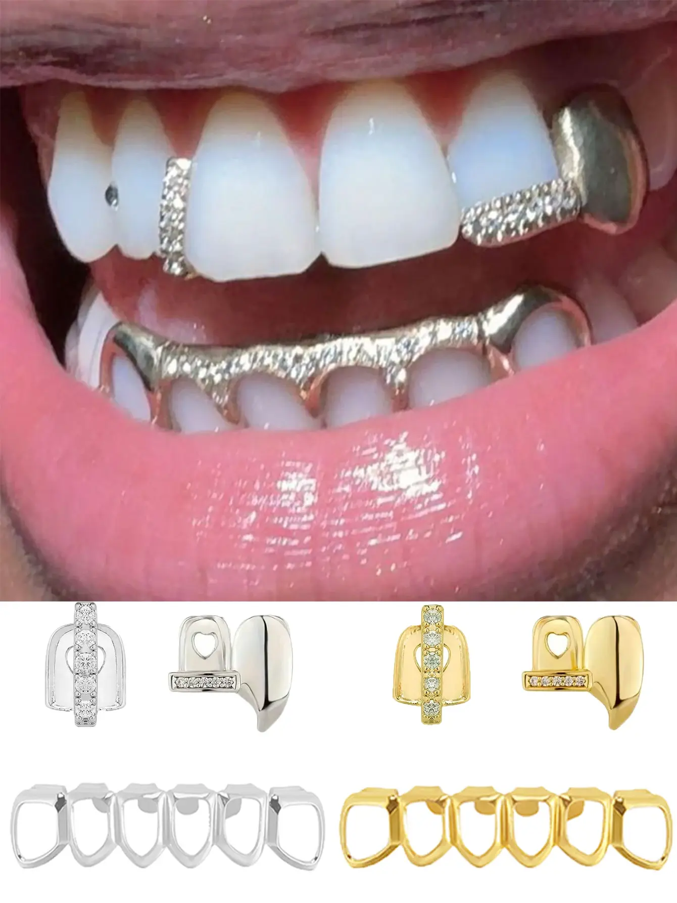 3Pcs Personalized And Fashionable Three-Piece Set, Hip-Hop Teeth Decoration, Shining Stage, Nightclub Fashion, Party Accessories