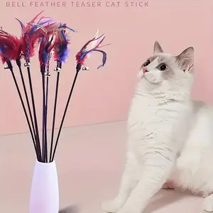 4pcs Cat Feather Stick Toys with Realistic Feathers and Bell, Durable Nylon Plastic Fun Rods, Interactive Pet Toys for Cats