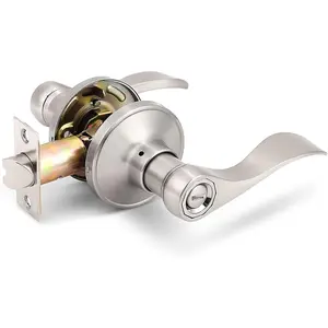 Satin Nickel 1 Pack Privacy Door Lever Handle for Bedroom and Bathroom, Keyless Interior Wave/Drop Style Brushed Nickel Door Knob