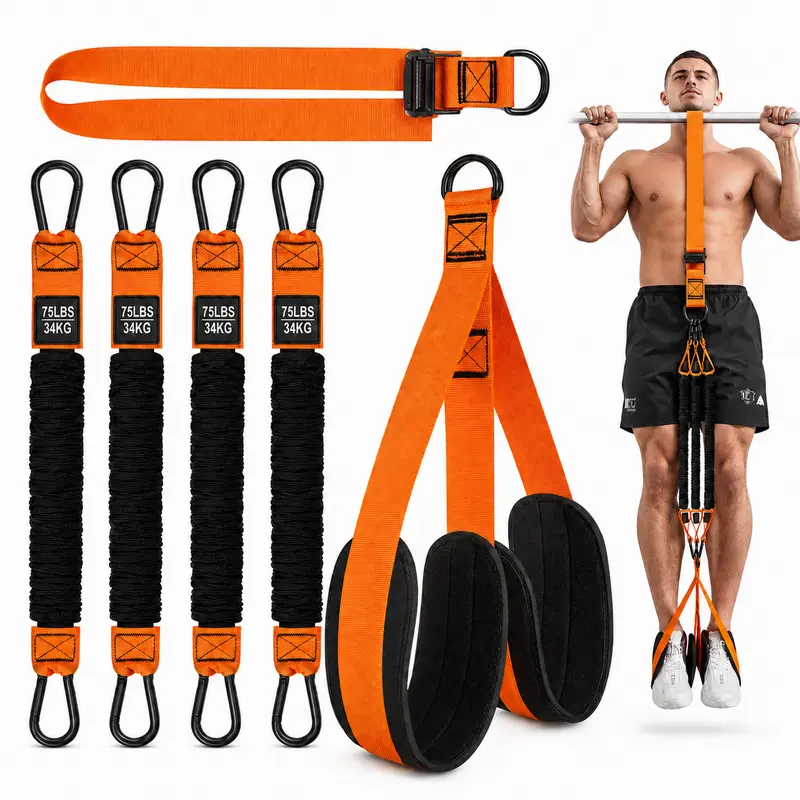 4-Pack Pull-Up Assist Bands Set with Cloth Cover - Adjustable Length Workout Straps, Home Gym Kit for Beginners, Calisthenics Weight Training to Build Upper Body Strength & Outdoor Use
