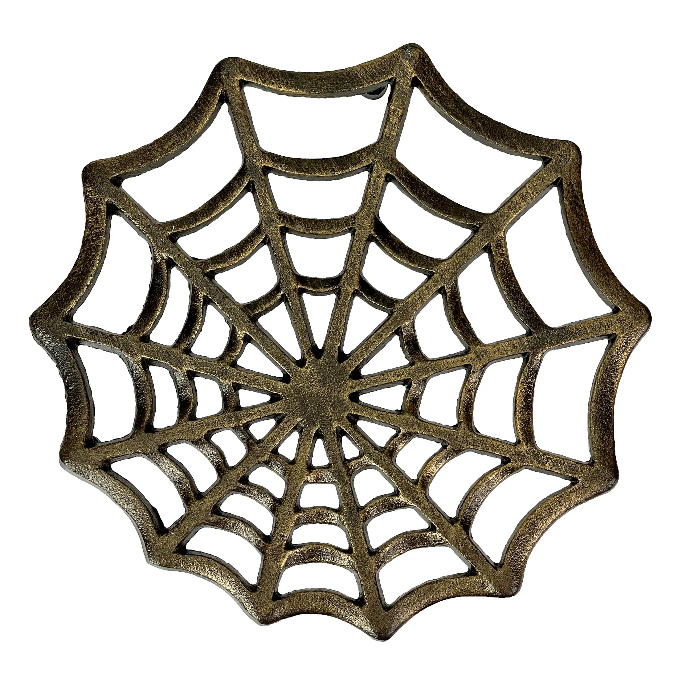 Cast Iron Spider Web Trivet, 8-Inch Decorative Bronze Finish Gothic Table Accessory, Heat-Resistant Hot Pad Kitchen Decor, Halloween & Eclectic Home Display, Unique Gift & Dining Accent Mat